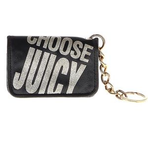 JUICY COUTURE RARE VTG Black Leather “Choose Juicy” Card Holder Key Pouch Cles